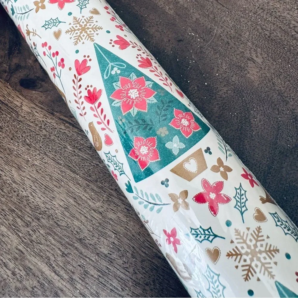 Holiday Trees Snowflakes Hearts Print Christmas Gift Wrap Wrapping Paper Roll